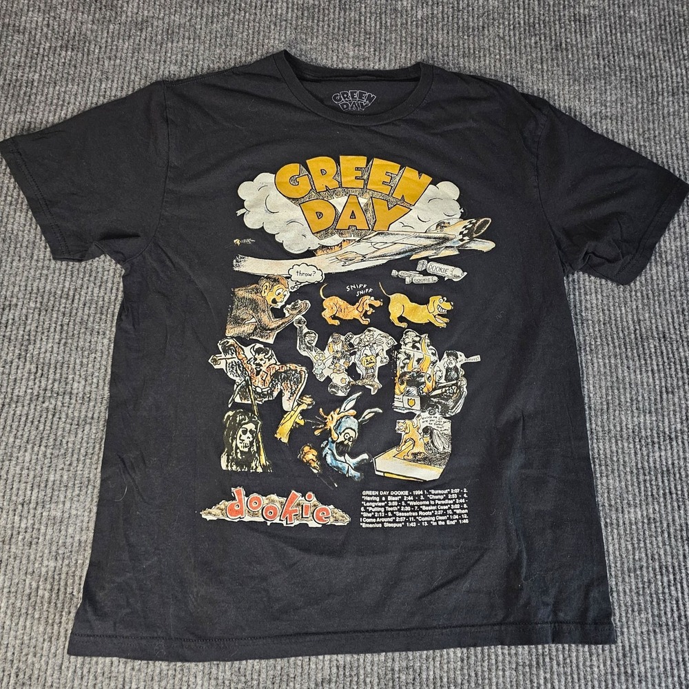 Green Day Shirt Mens Large Black Dookie Album Art Graphic Band Tee Rock Music